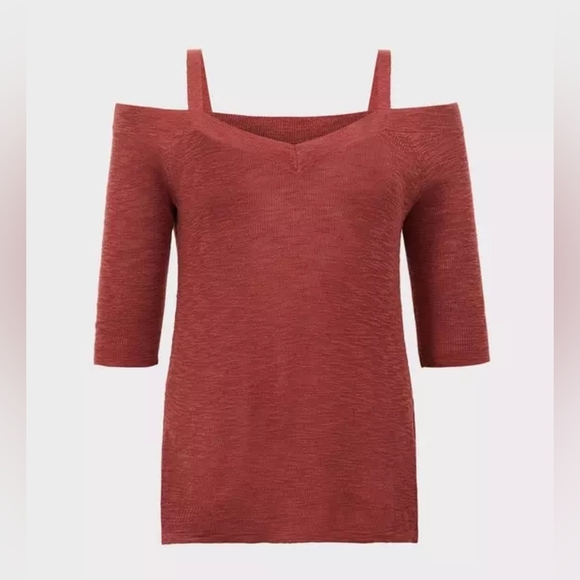 Torrid Dark Coral Pink Orange puce Knit Cold Shoulder Top 2X - Picture 5 of 12
